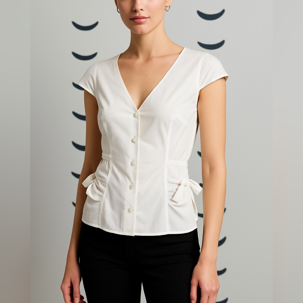 MOSCHINO 🇮🇹 Feminine Cap Sleeve Blouse with Bows